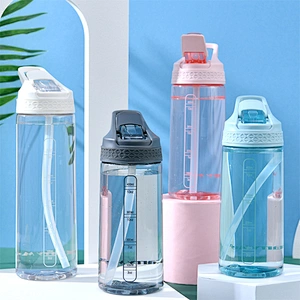 650ml custom motivational insulated drinking water bottle with straw plastic 500ml