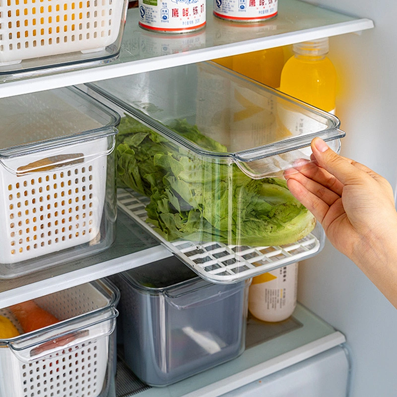 multifunction clear kitchen fridge collapsible double layer drain vegetable storage basket refrigerator food storage box