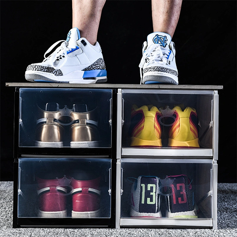 sliding folding transparent empty sneakers shoes box packaging display case plastic cardboard