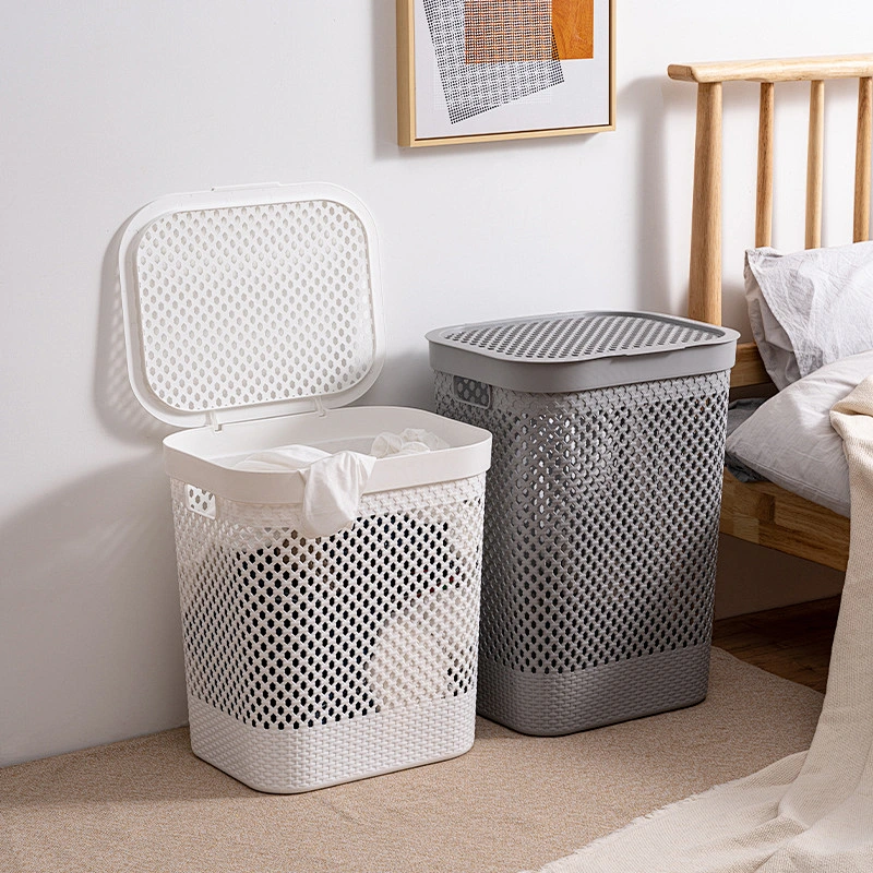 rectangle bath sundries round container handle plastic woven laundry washing basket with lids wholesale with handle