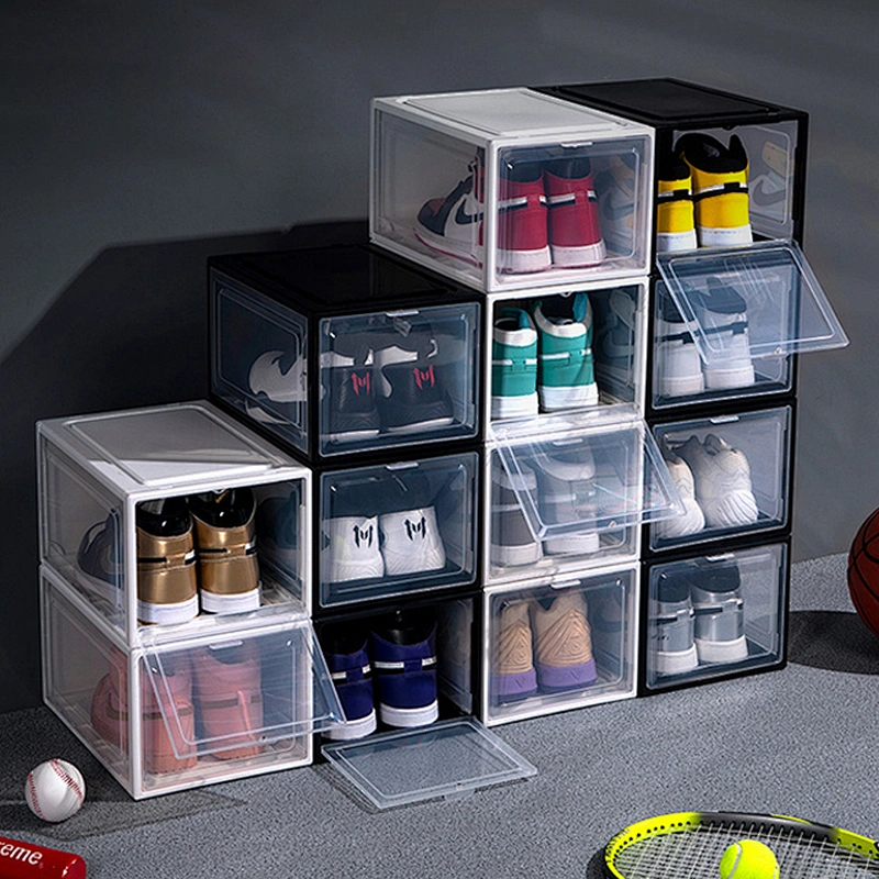 plastic transparent custom display sliding sneakers shoes box carton magnetic with custom logo rack organizer stackable