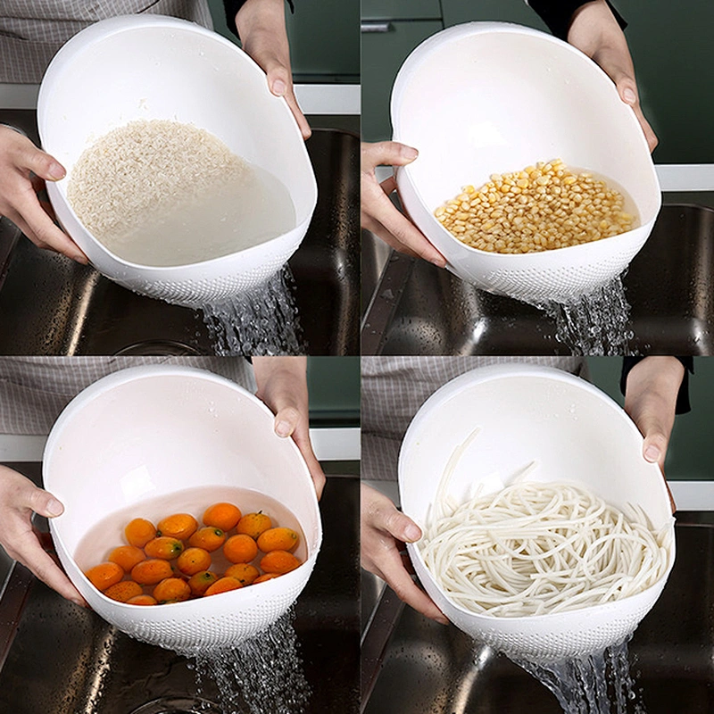 Amazon hot selling Fashionable Kitchen Double-layer Design Portable Drain Basket Vegetable and Fruit Basket Filter Bowl Set