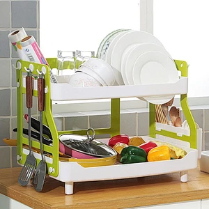 2 tier kitchen plastic cabinet dish drying drainer plate drain rack dish bowl sink racks and holders