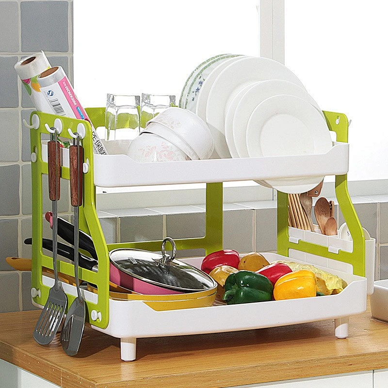 2 tier kitchen plastic cabinet dish drying drainer plate drain rack dish bowl sink racks and holders