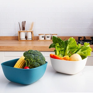 fruits vegetable food plastick vegetable double layer thick drain basket washing bowl set