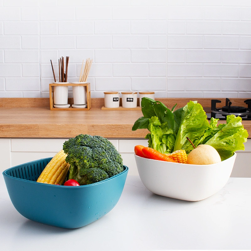 fruits vegetable food plastick vegetable double layer thick drain basket washing bowl set