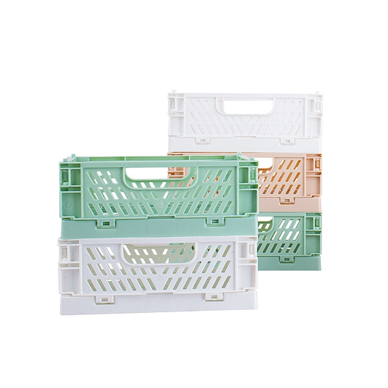 stackable collapsible plastic storage Mini basket desk organizer cosmetic Foldable container