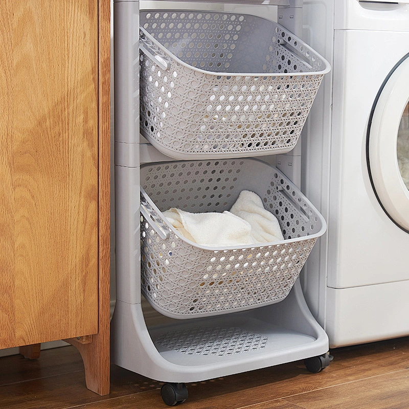 3 layers plastic removable laundry storage basket with wheels