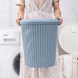 houseware bath round plastic organizer container dirty laundry basket with lid for storage