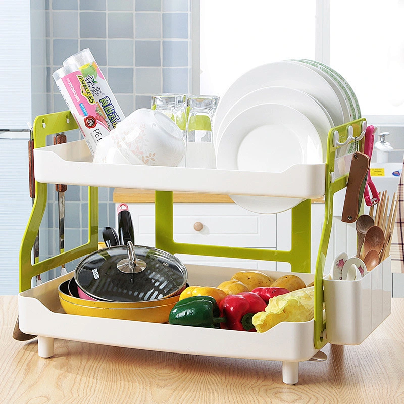 2 tier kitchen plastic cabinet dish drying drainer plate drain rack dish bowl sink racks and holders