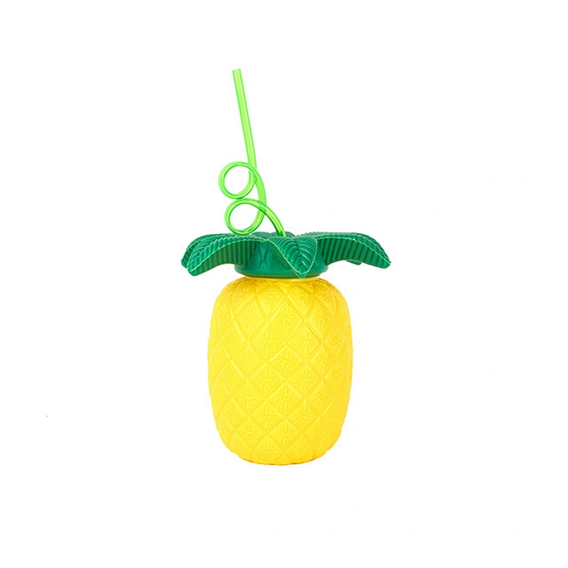 Wholesale custom party gift Plastic Tumbler cute pineapple shape fruits beer cup with straws for package juice water bottles