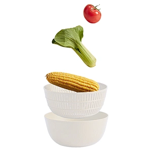 Wholesale multi-function Double Layered Rotatable plastic kitchen food storage vegetable drain basket wash water filter bowl