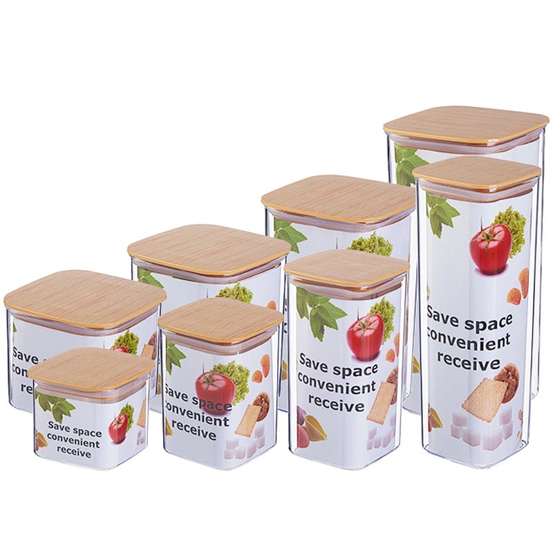 Plastic Easy bottles Lock kitchen sealed jars with lids square airless cookie candy storage transparent jar in bulk