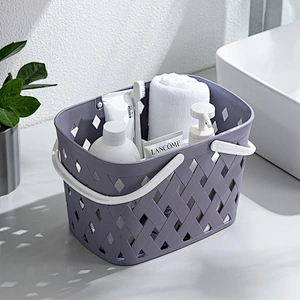 New design Cute bath plastic picnic storage wicker rattan mesh small bathroom basket organizer with handle for gifts