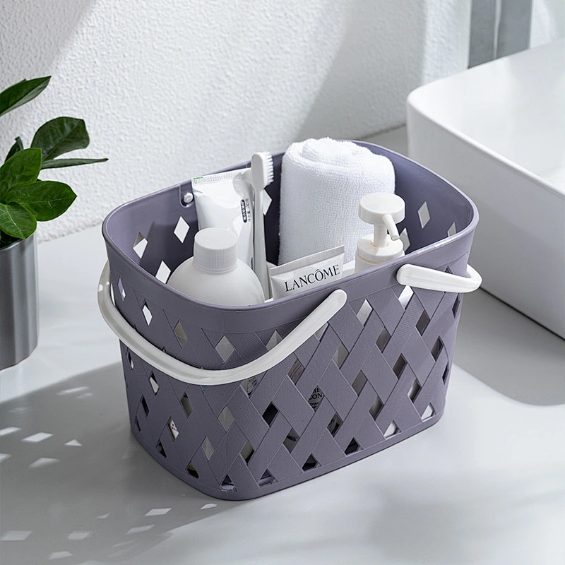 New design Cute bath plastic picnic storage wicker rattan mesh small bathroom basket organizer with handle for gifts