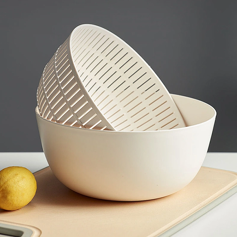 Wholesale multi-function Double Layered Rotatable plastic kitchen food storage vegetable drain basket wash water filter bowl