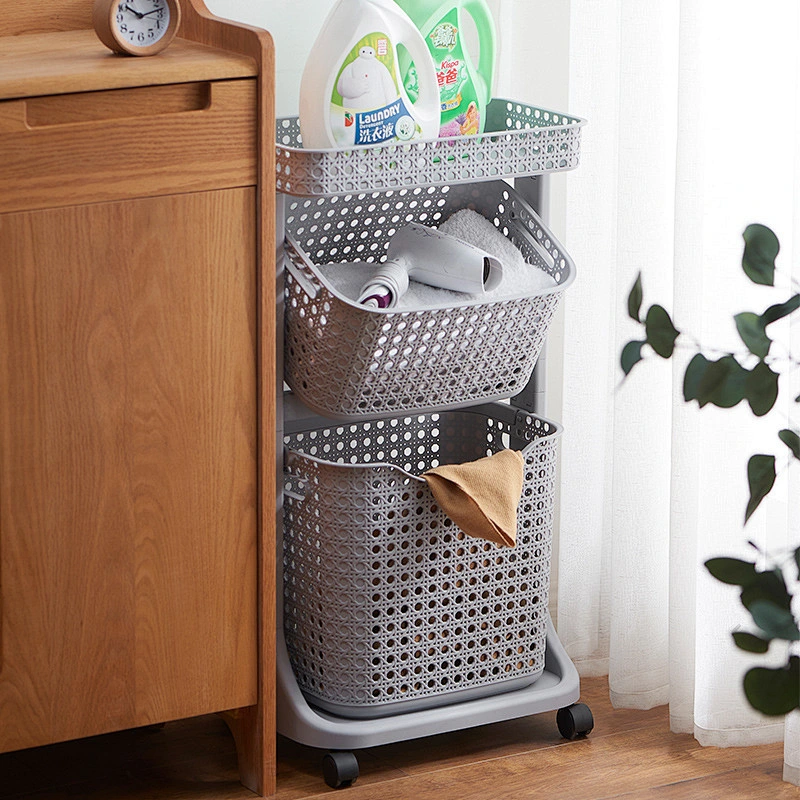 3 tie High quality plastic laundry storage basket drawer bathroom shelves toy organizer with wheels