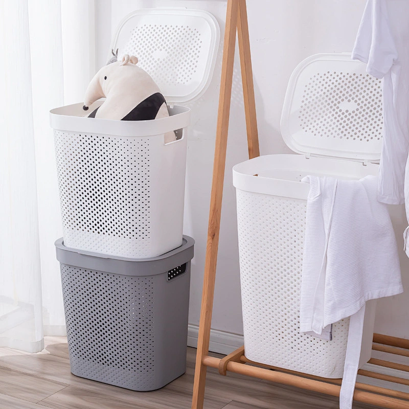 houseware bath waterproof stackable plastic organizer dirty laundry basket with lid for storage