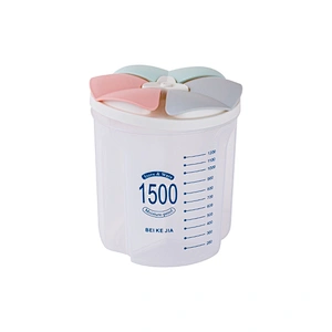 Plastic Grid Separate transparent grain air tight sealed cans cereal Keeper Dry Food container with measuring cup food jar