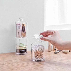 Round shaped makeup organizer Q-tip swab cotton storage box container portable Wholesale