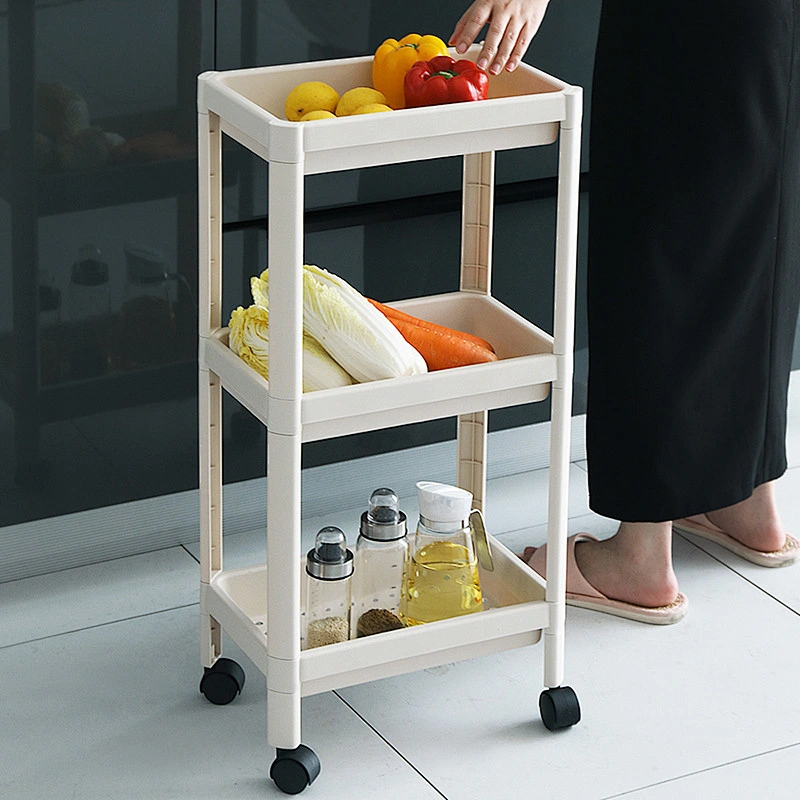 three layers and four layers movable plastic bathroom kitchen storage organizer rack shelf removable with wheels