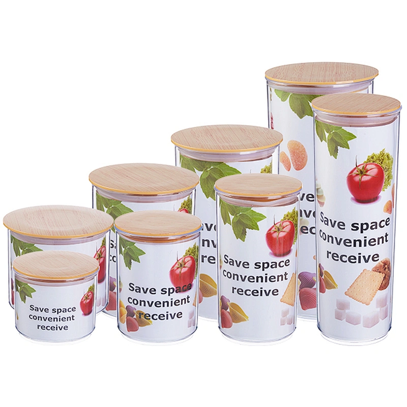 Round Easy food lock honey candy eco friendly air tight jar with wood grain lid packaging jars plastic Canister