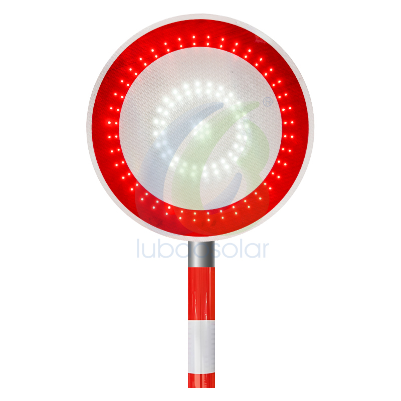 Red white reflective flashing stop sign post