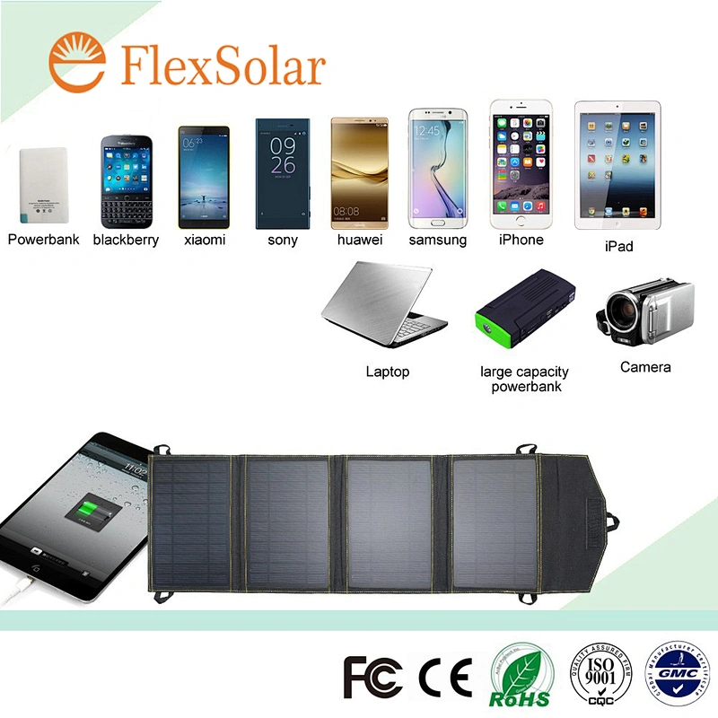14W foldable fabric cover with pocket PET USB portable solar charger phone