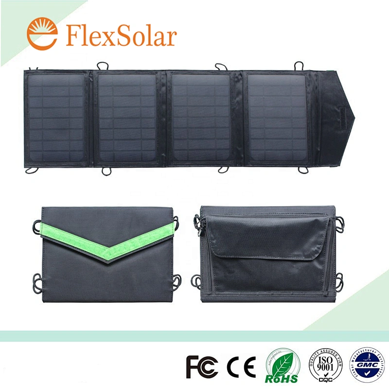 14W foldable fabric cover with pocket PET USB portable solar charger phone