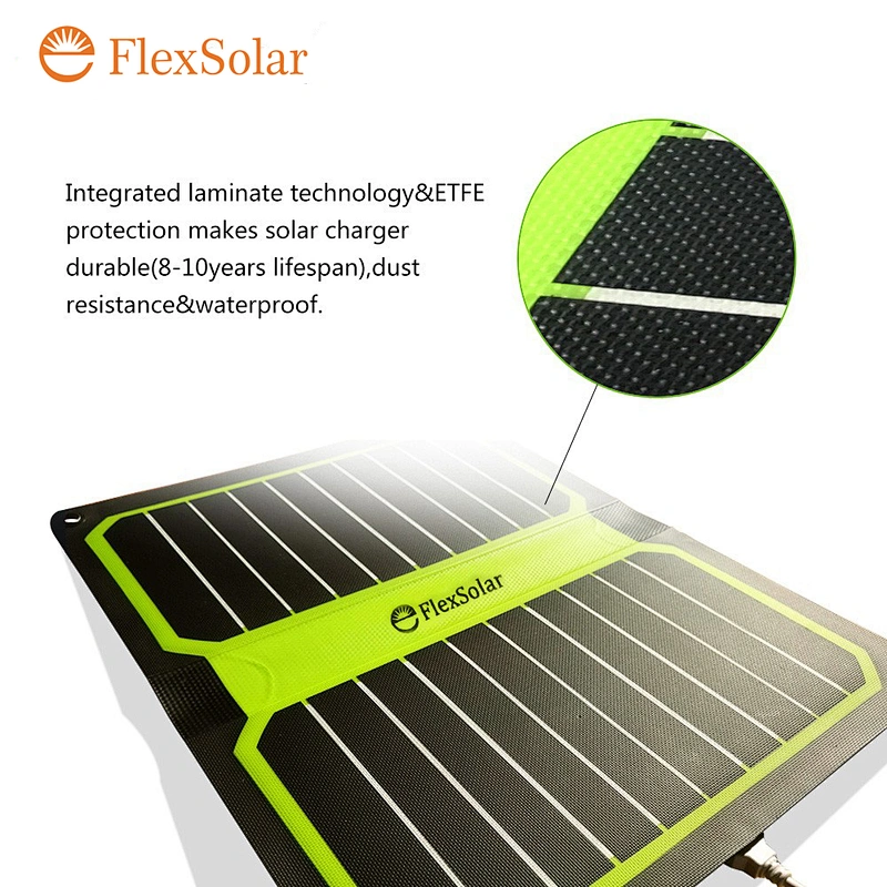 Flexsolar Waterproof Solar Charger 10.6W Solar Panel with USB Ports Foldable solar