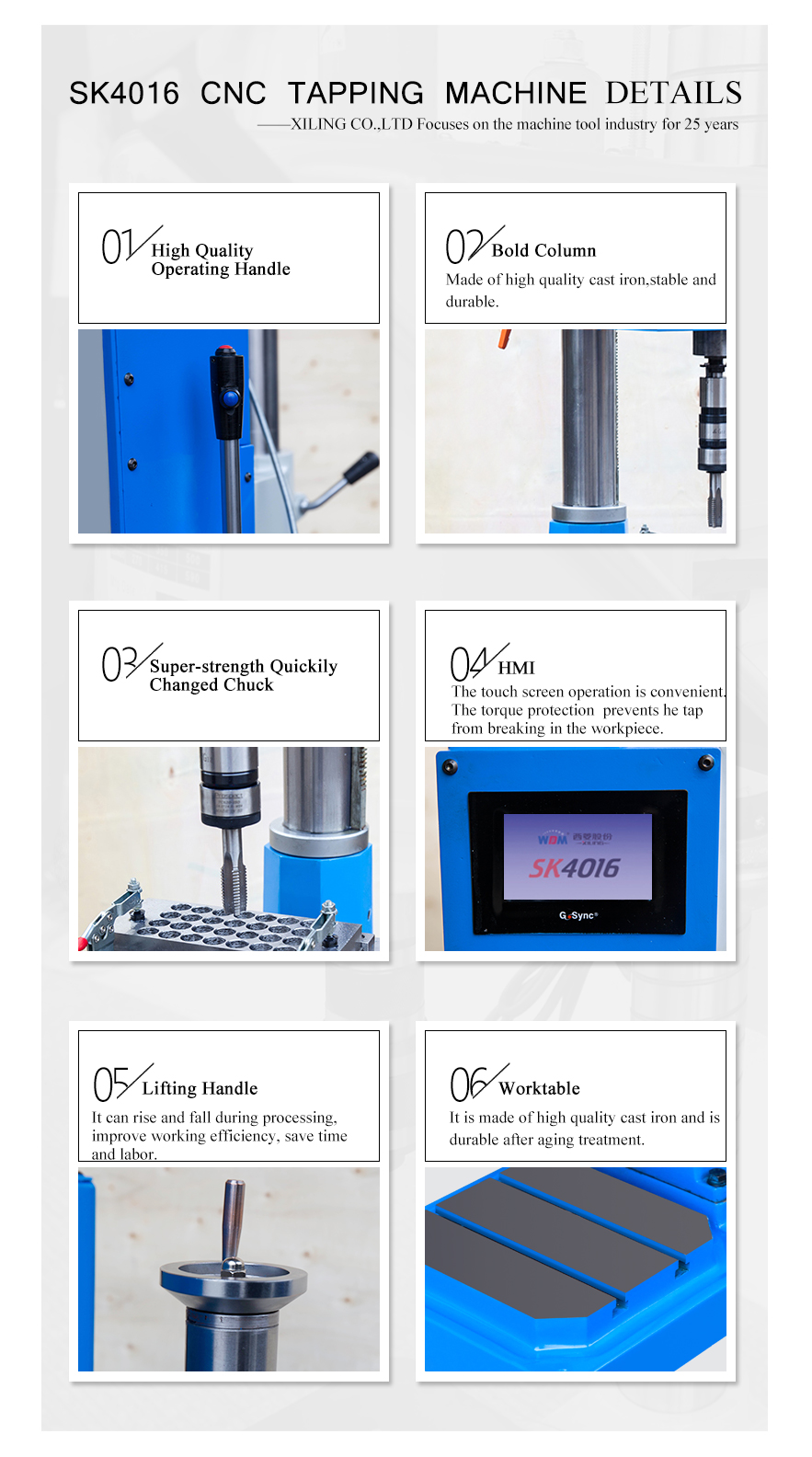 Screw tap drive by servo motor,without special drive system inside machine.Highprecision thread,avoid bad thread.