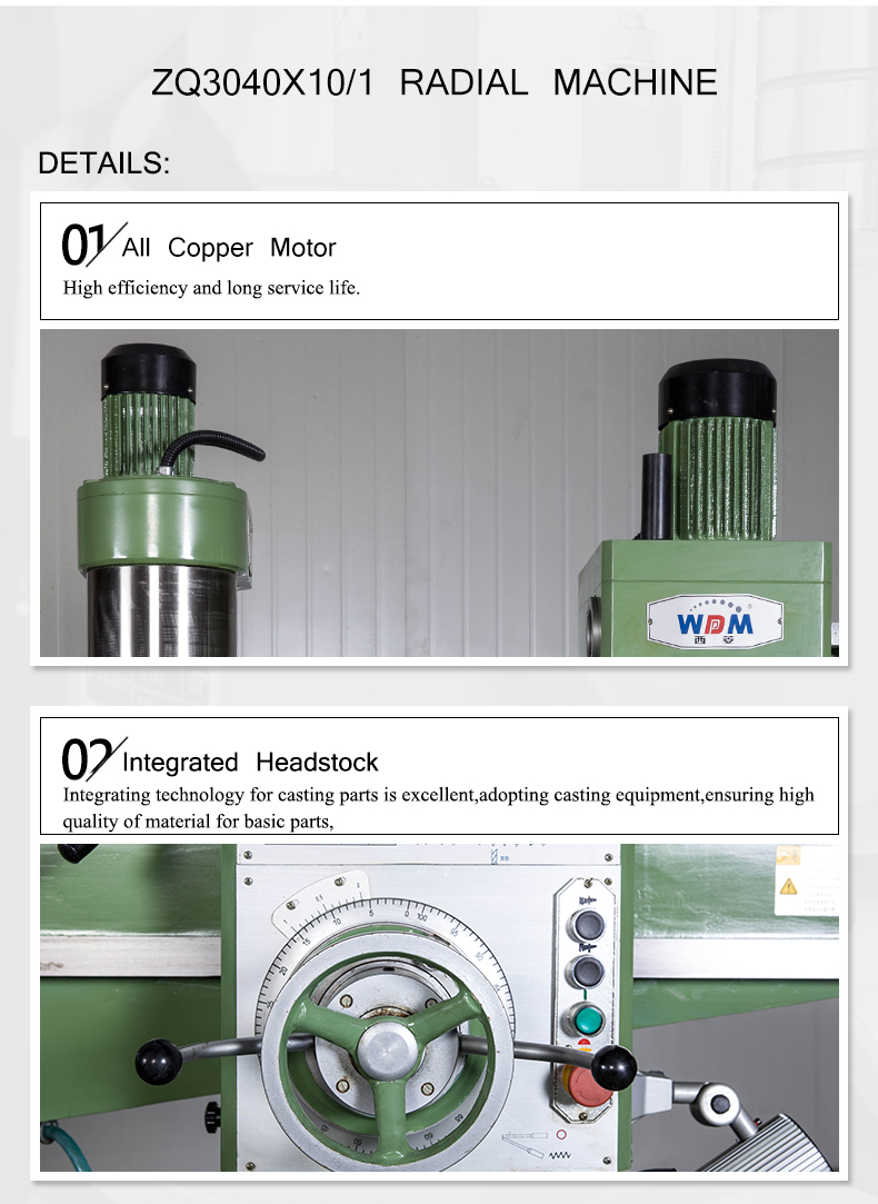 The radial drilling machine,It's construction designed elaborately,with pefect appearance and convenient maintenance.