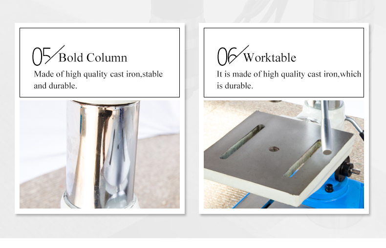 Headstock, column and base are made of high quality cast iron, and after aging treatment, stable and strong, durable; High precision, high speed, widely used in instruments, meters and cameras and other industries.