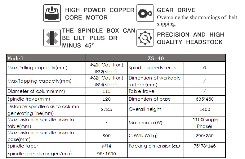 The machine adopt gear driving and the driving moment is strong.The machine has the six series speed variable feature,which can be widely for processing to kinds of common hard&soft material.