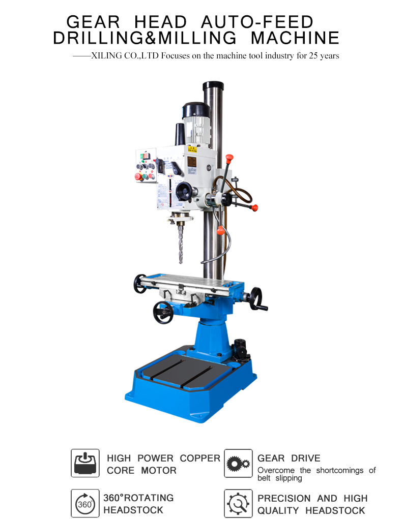 Spindle box can be manually or fretting.The machine tool adopts gear transmission.Large transmission torque is suitable for drilling,reaming and tapping on various common materials.