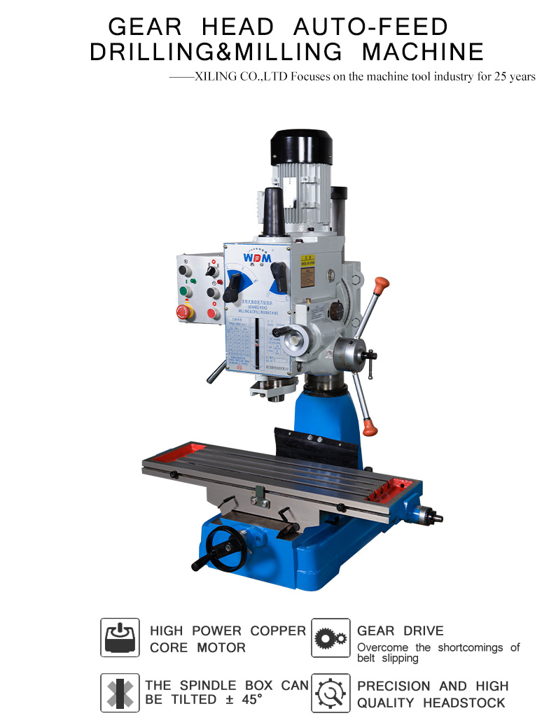 Spindle box can be manually or fretting.The machine tool adopts gear transmission.Large transmission torque is suitable for drilling,reaming and tapping on various common materials.