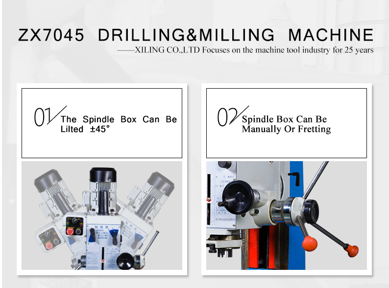 Spindle box can be manually or fretting.The machine tool adopts gear transmission.Large transmission torque is suitable for drilling,reaming and tapping on various common materials.