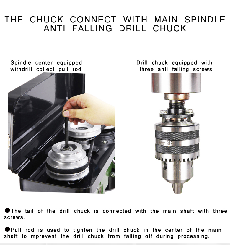 The machine tool adopts gear transmission.Large transmission torque is suitable for drilling,reaming and tapping on various common materials.
