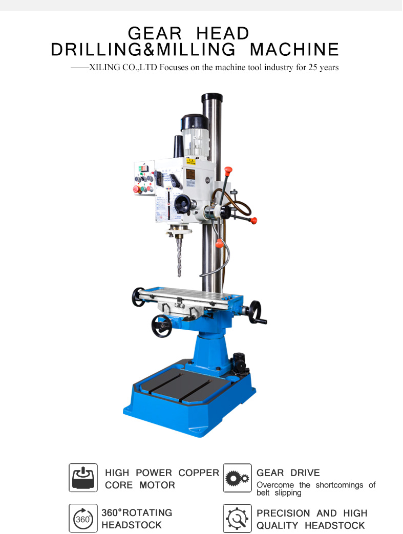 Spindle box can be manually or fretting.The machine tool adopts gear transmission.Large transmission torque is suitable for drilling,reaming and tapping on various common materials.
