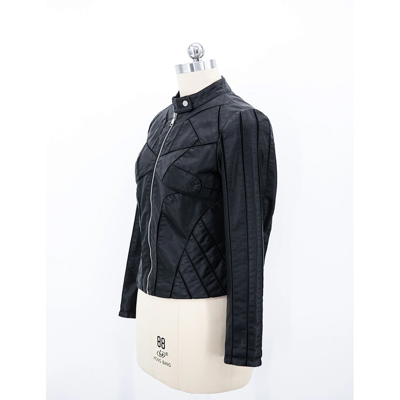 Women's pu jacket splice together with pu and mesh