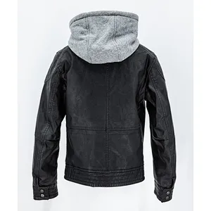 Boy's faux leather jacket with hood