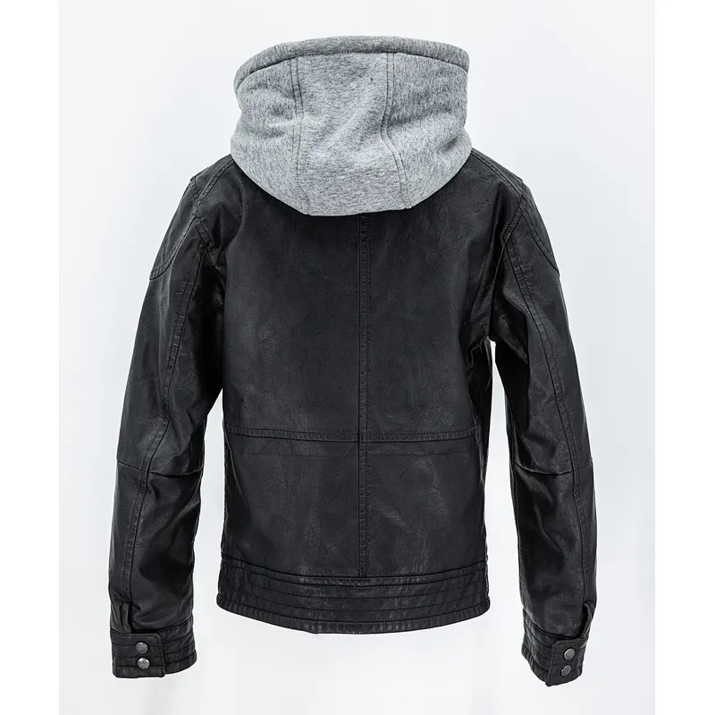 Boy's faux leather jacket with hood