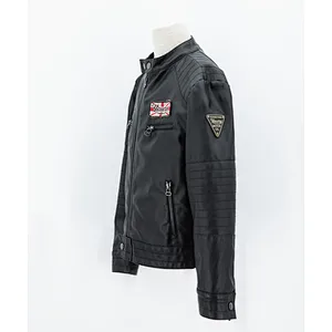 Boy's fayx leather jacket with sleeve patch