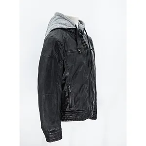 Boy's faux leather jacket with hood