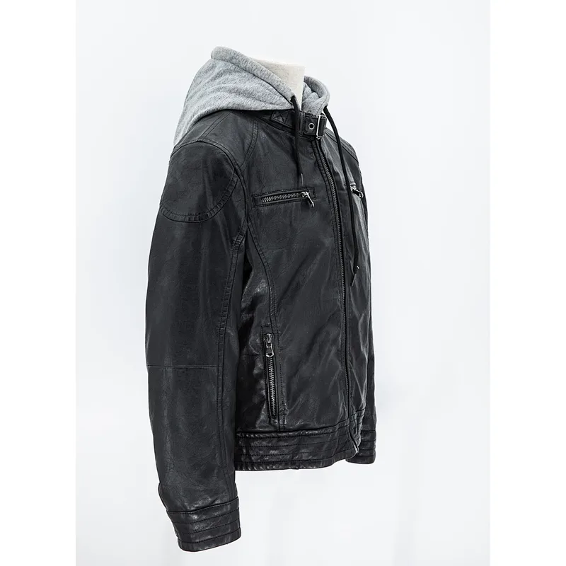 Boy's faux leather jacket with hood