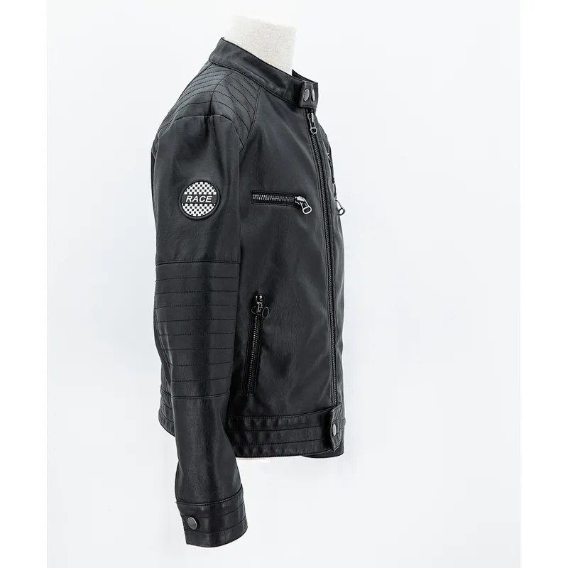Boy's fayx leather jacket with sleeve patch