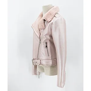 Girl's faux leather jacket with faux fur backing