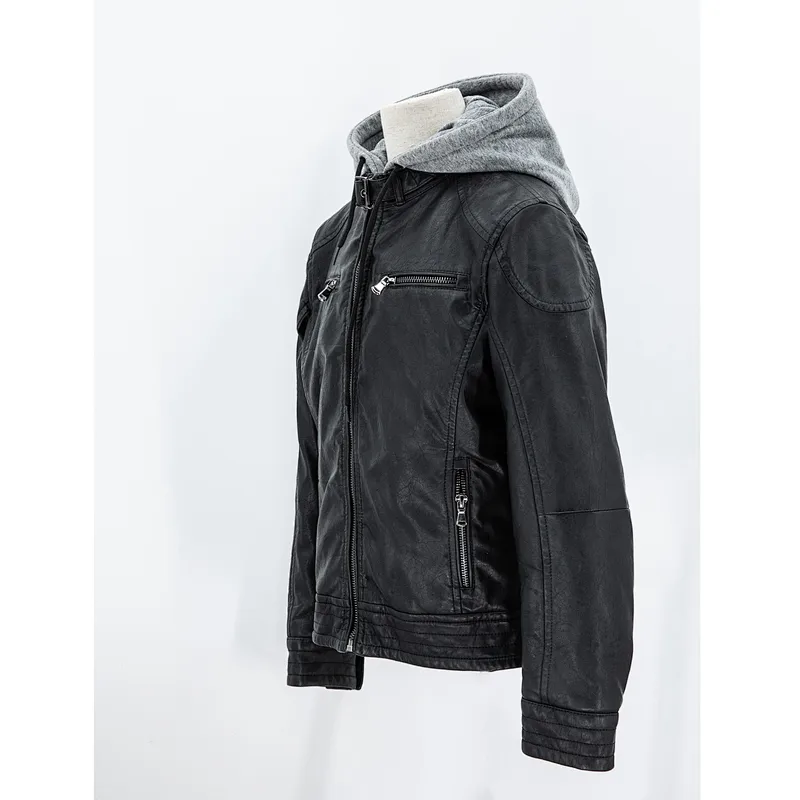 Boy's faux leather jacket with hood