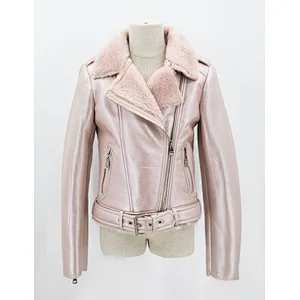 Girl's faux leather jacket with faux fur backing