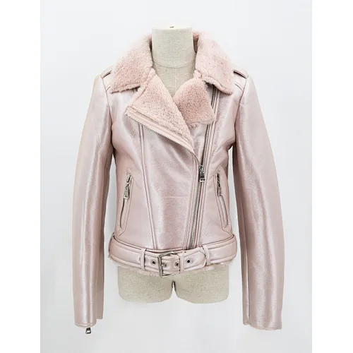 Girl's faux leather jacket with faux fur backing